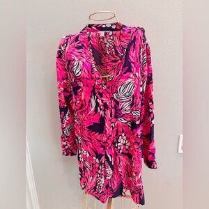Lilly Pulitzer Sarasota Tunic Vibrant Pink and Black Women's Top Size M